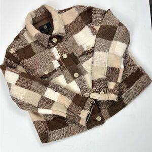 House of Harlow Buffalo Plaid Crop Wool Blend Jacket